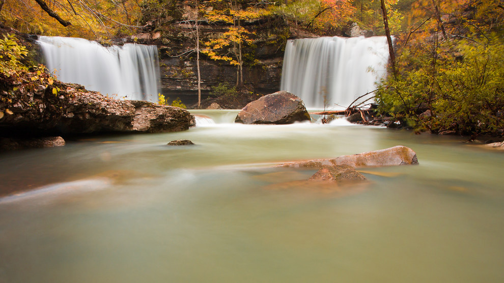 Arkansas Wallpapers - Autumn at the Twin Falls of Richland Arkansas Wallpapers - Autumn at the Twin Falls of Richland